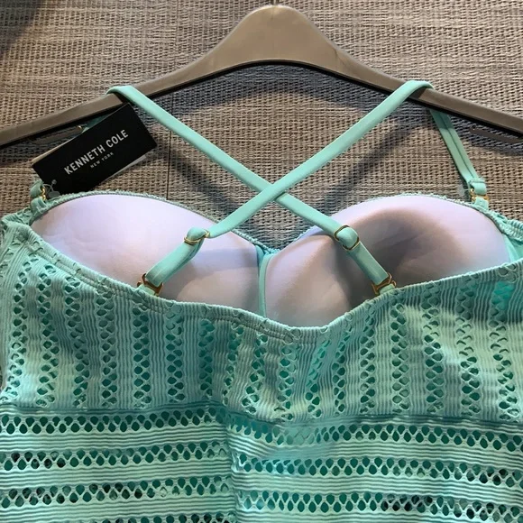 Kenneth Cole Aqua/Teal/Turquoise crochet cutout one piece XL NWT - Picture 9 of 10
